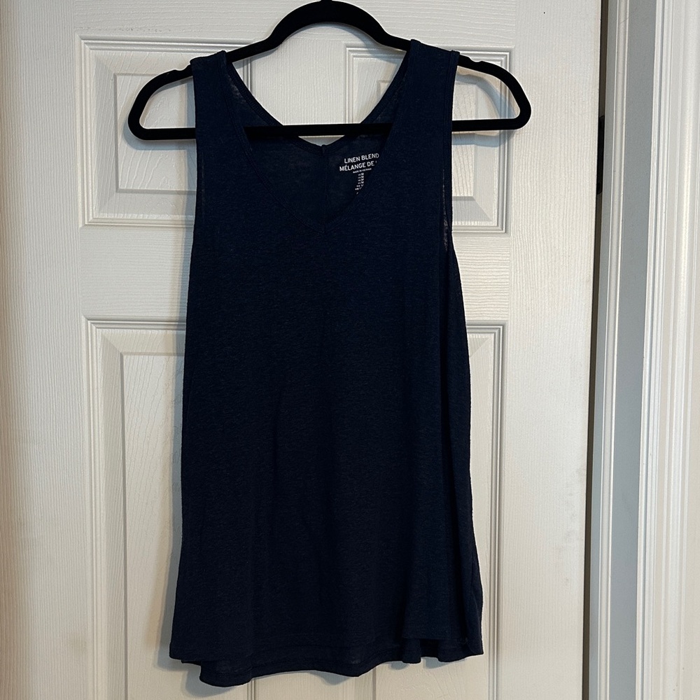 Navy Blue Linen Blend Tank Top